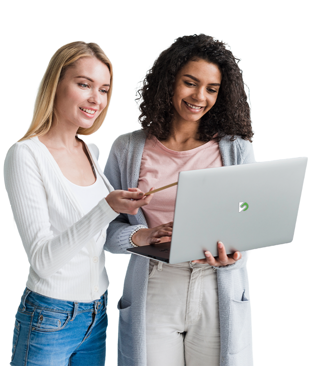 tow girls using laptop
